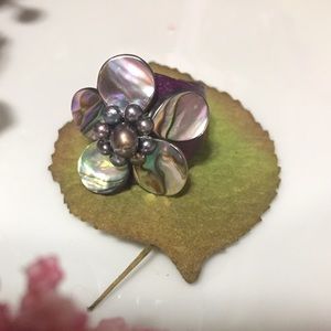 🔵 Flower Ring abolone shell & leather